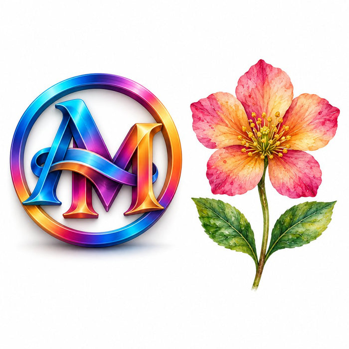 Farbiges Logo und Aquarell-Blume