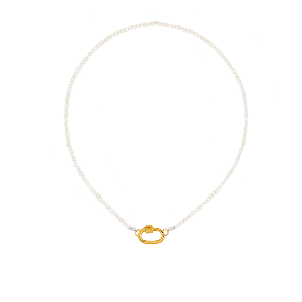 LOCK CHAIN - PEARL 42 MINI SILBER-GOLD – fafe collection